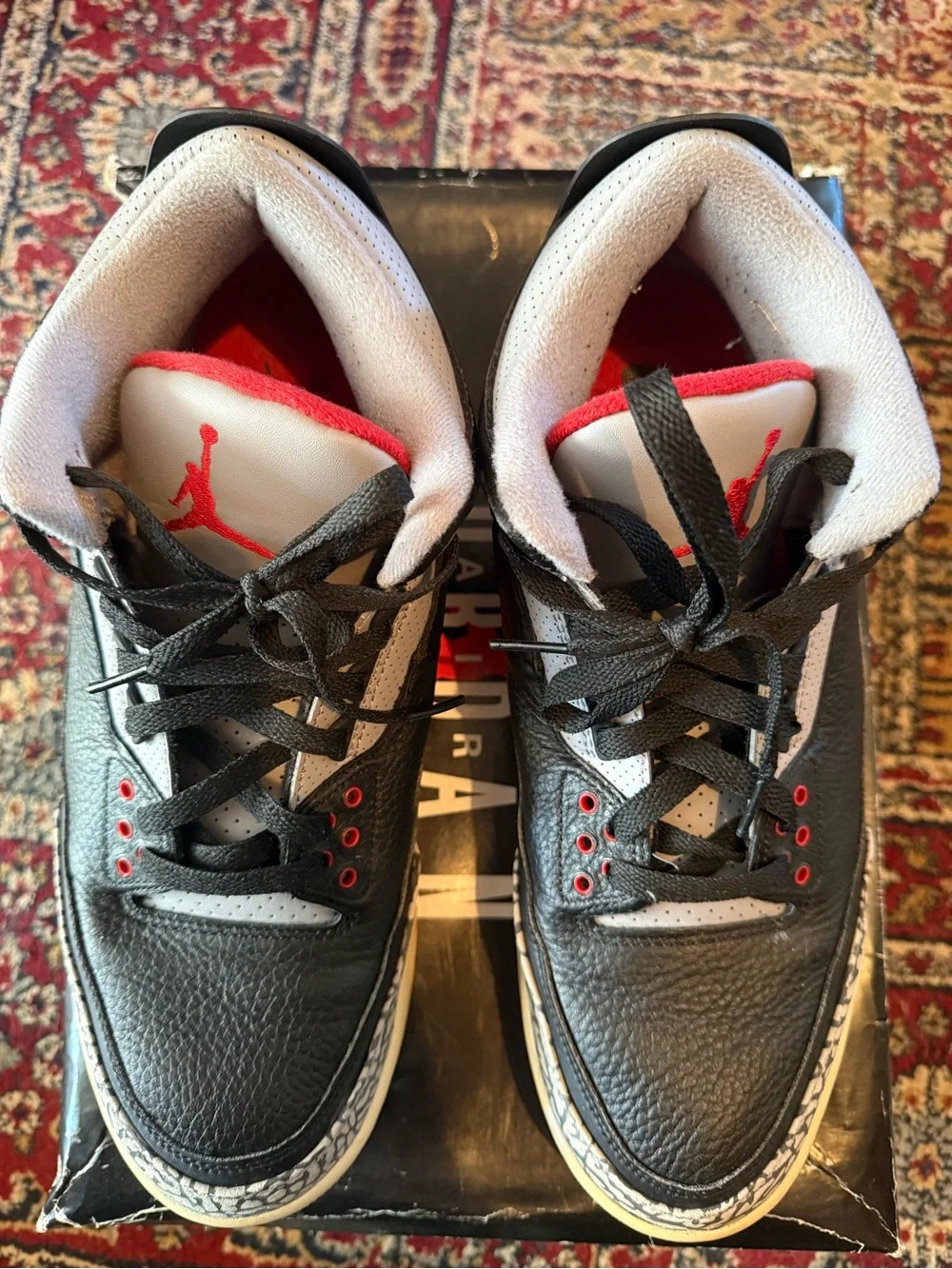 Jordan 3 Retro Black Cement - White Retro Sneakers with Elephant Print